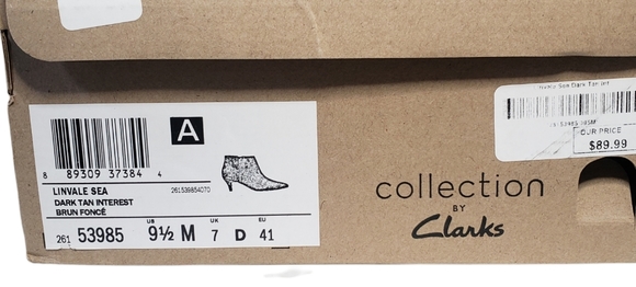 Clark's Linvale Sea Dark Tan Leopard Ankle Boot Womens 9.5 WITH BOX - Picture 14 of 15